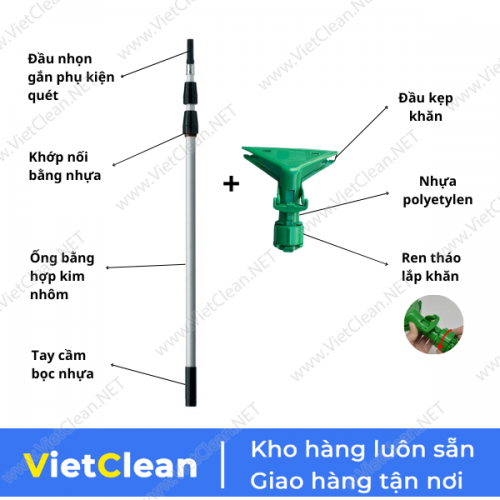 Bộ cây lau trần 8m đầu kẹp khăn lau