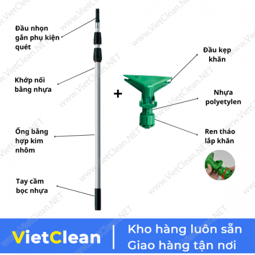 Bộ cây lau trần 9m đầu kẹp khăn lau