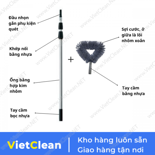 Bộ cây quét trần 9m chổi tam giác